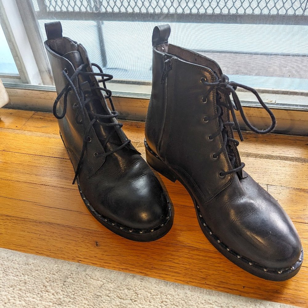 Black leather ankle boot with stud details